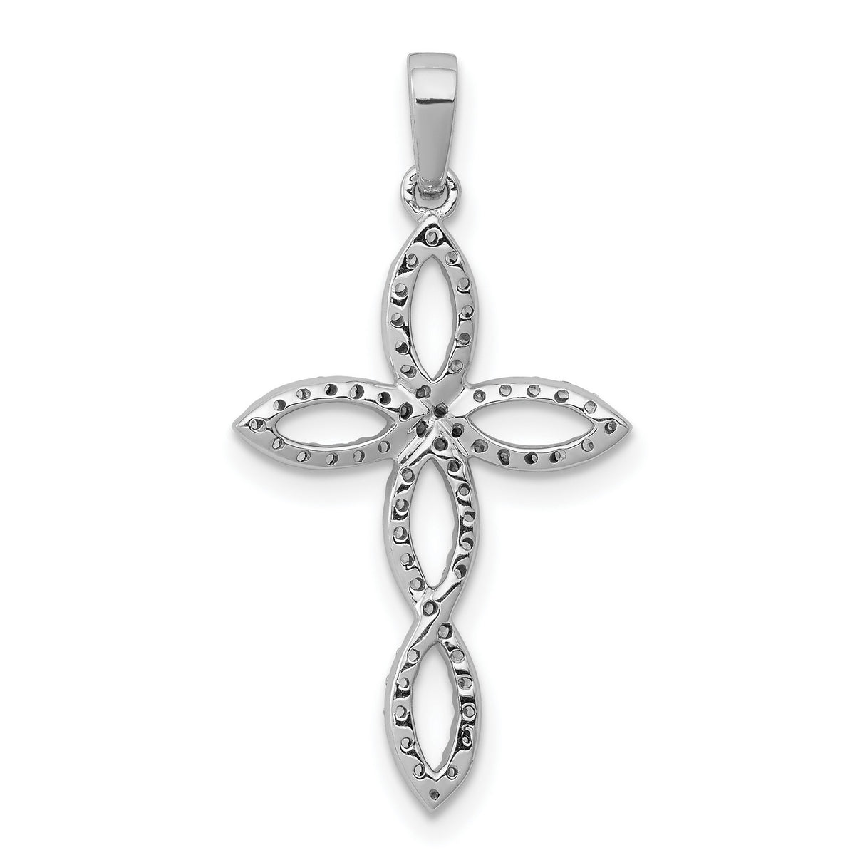10k White Gold Cross Pendant with Diamond Accent, Polished Oval Design, Minimalist Faith Style