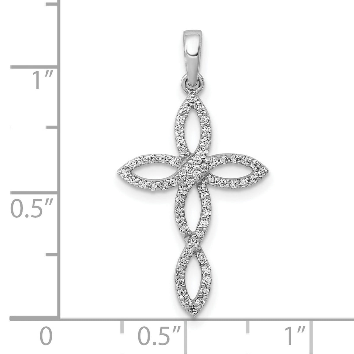 10k White Gold Cross Pendant with Diamond Accent, Polished Oval Design, Minimalist Faith Style