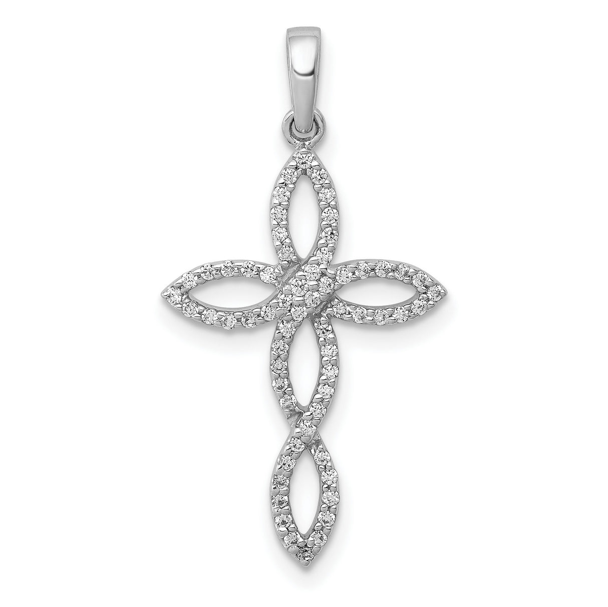 10k White Gold Cross Pendant with Diamond Accent, Polished Oval Design, Minimalist Faith Style