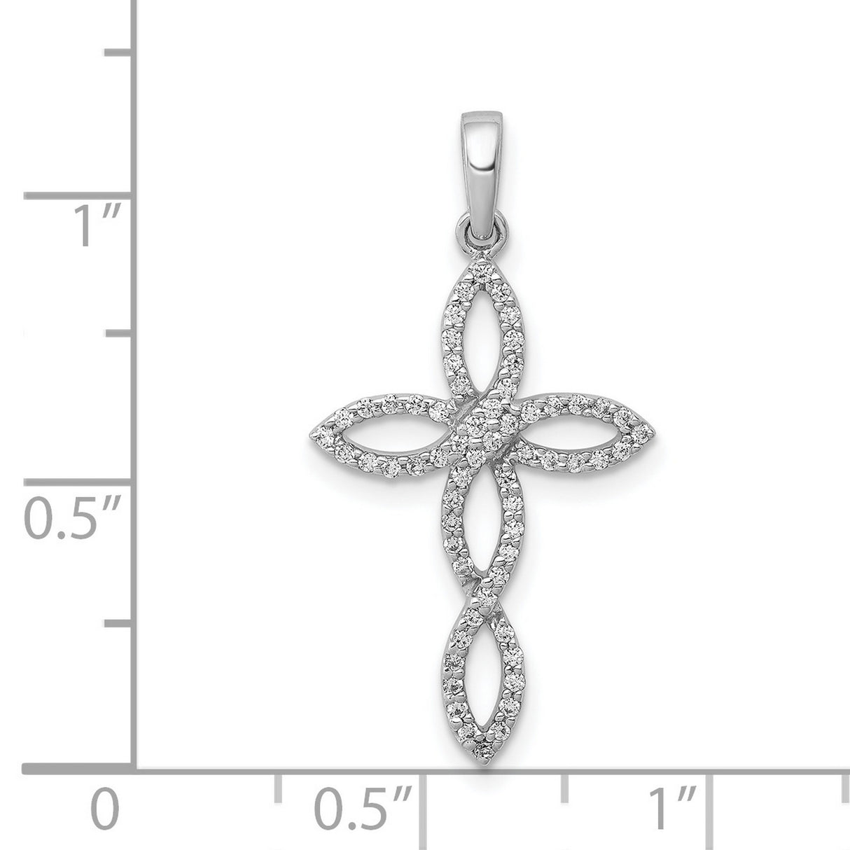 14k White Gold Diamond Cross Pendant with Marquise Accents and Floral Loop Design