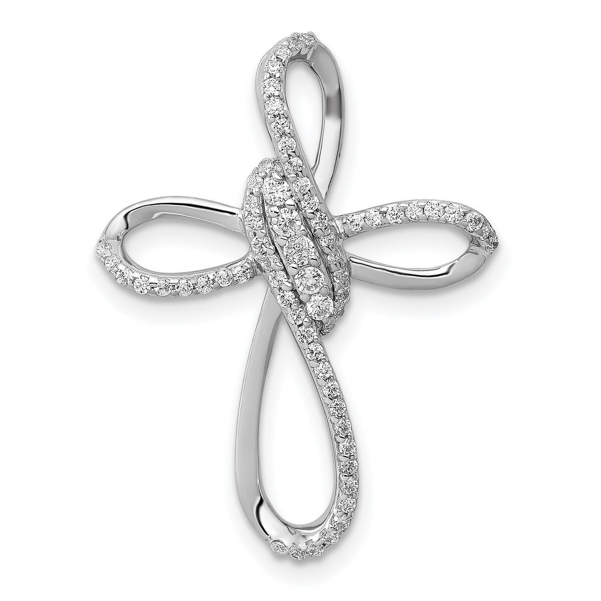 14k White Gold Cross Pendant with Pavé Diamond and Openwork Design for Men and Women