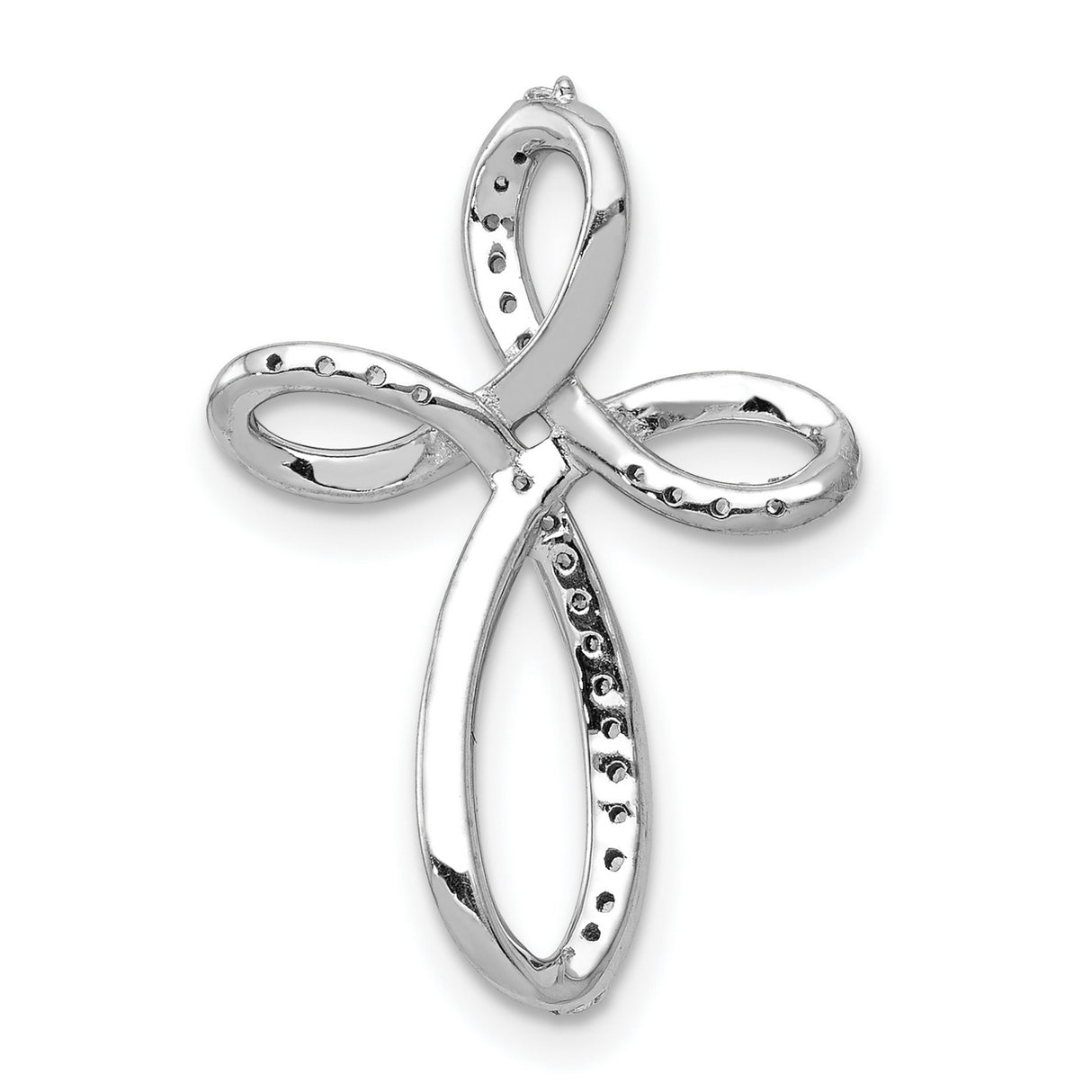 10k White Gold Cross Pendant with Cubic Zirconia Loop Design, Minimalist Religious Jewelry
