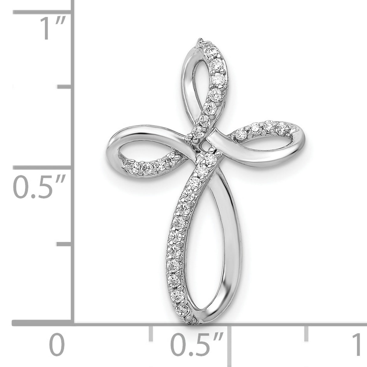 10k White Gold Cross Pendant with Cubic Zirconia Loop Design, Minimalist Religious Jewelry