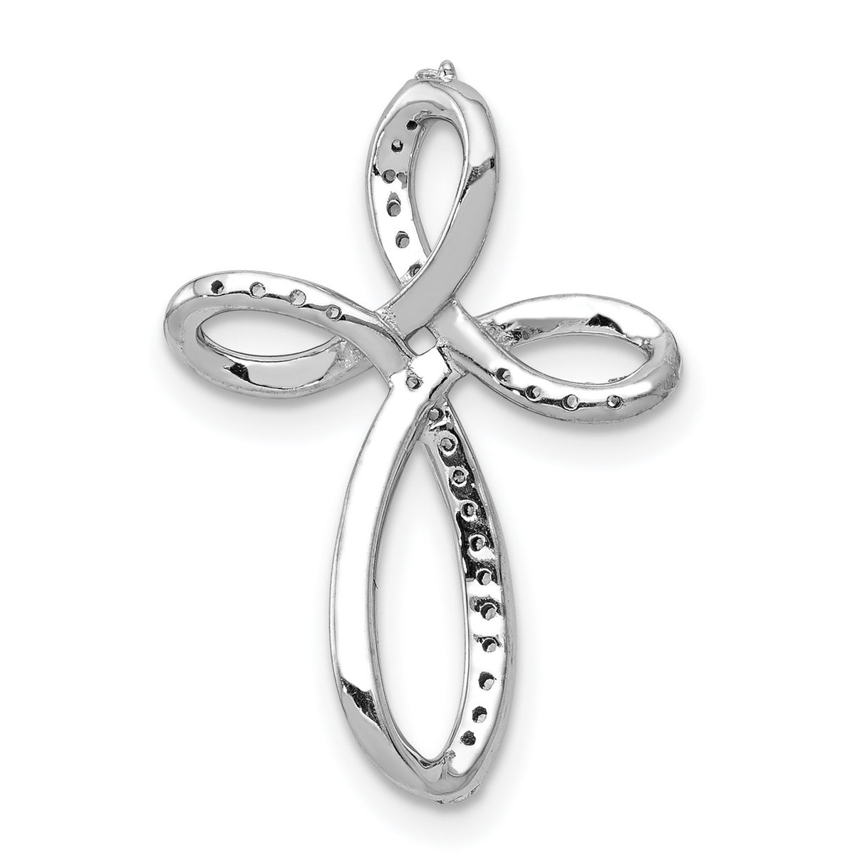 14k White Gold Cross Pendant with Diamond Pavé, Infinity Design, Religious Jewelry