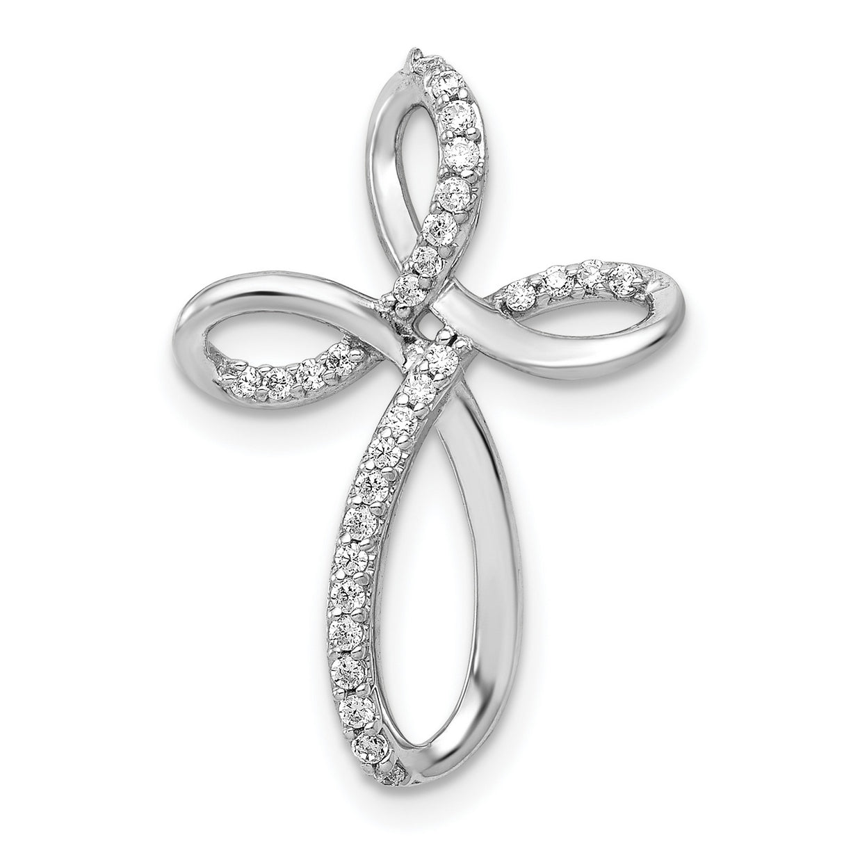 14k White Gold Cross Pendant with Diamond Pavé, Infinity Design, Religious Jewelry