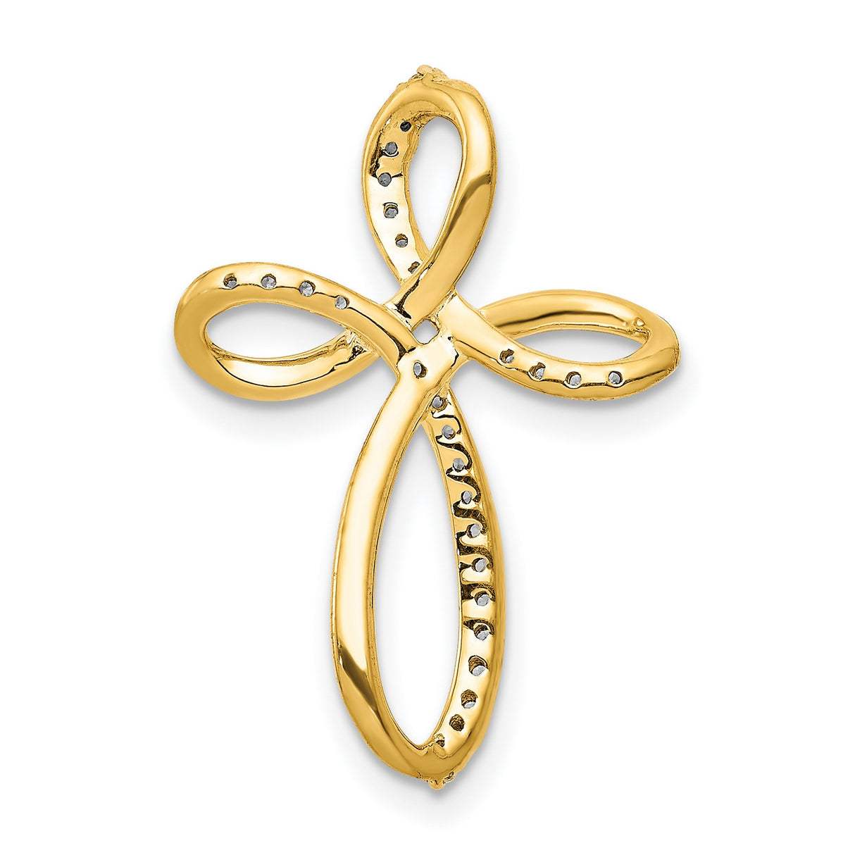 14k Yellow Gold Diamond Cross Pendant with Looped Figure-Eight Design for Men and Women