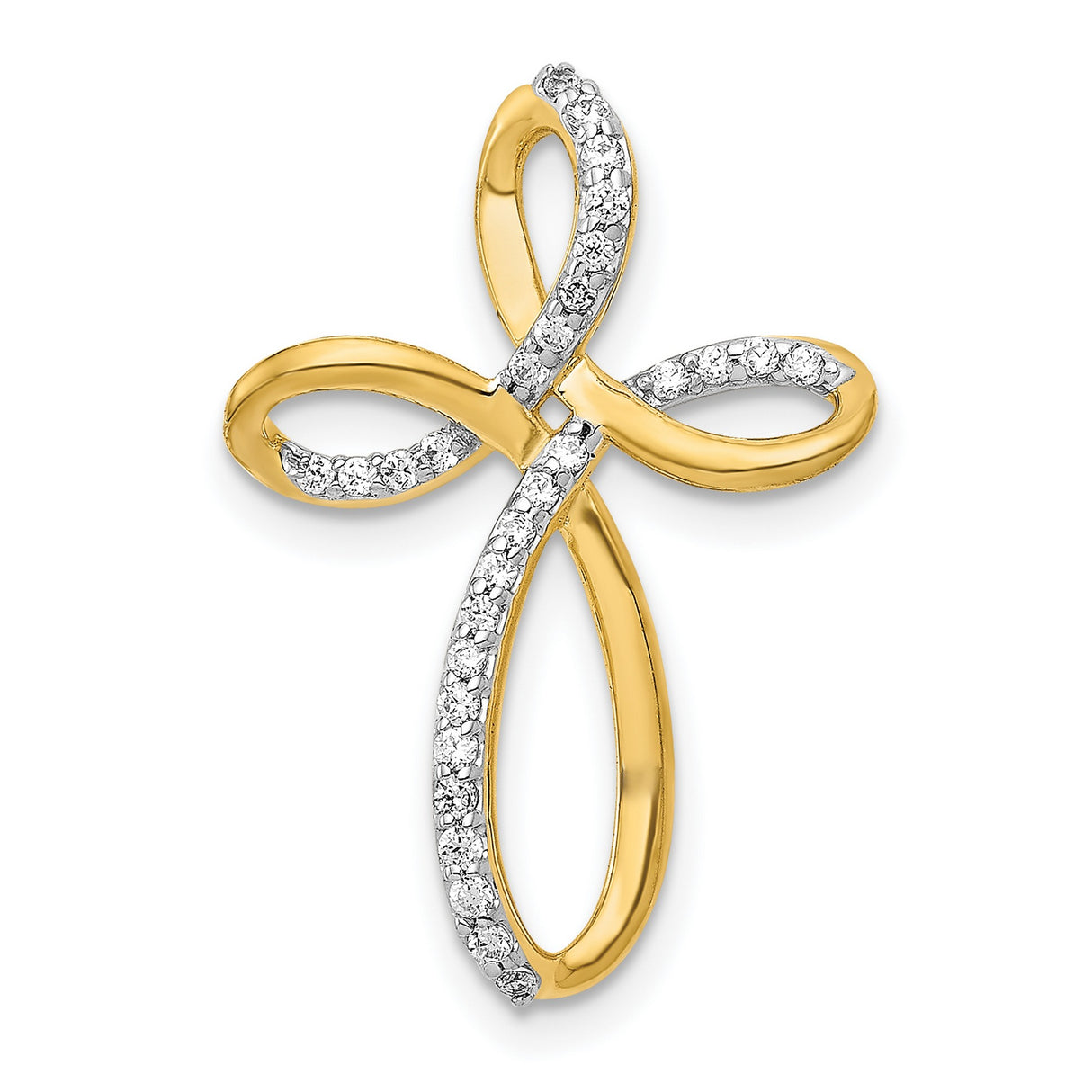 14k Yellow Gold Diamond Cross Pendant with Looped Figure-Eight Design for Men and Women