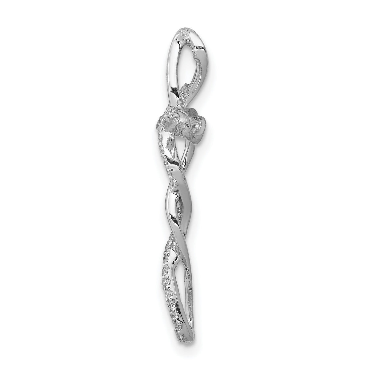 14k White Gold Twisted Cross Pendant with Diamonds, Modern Religious Design