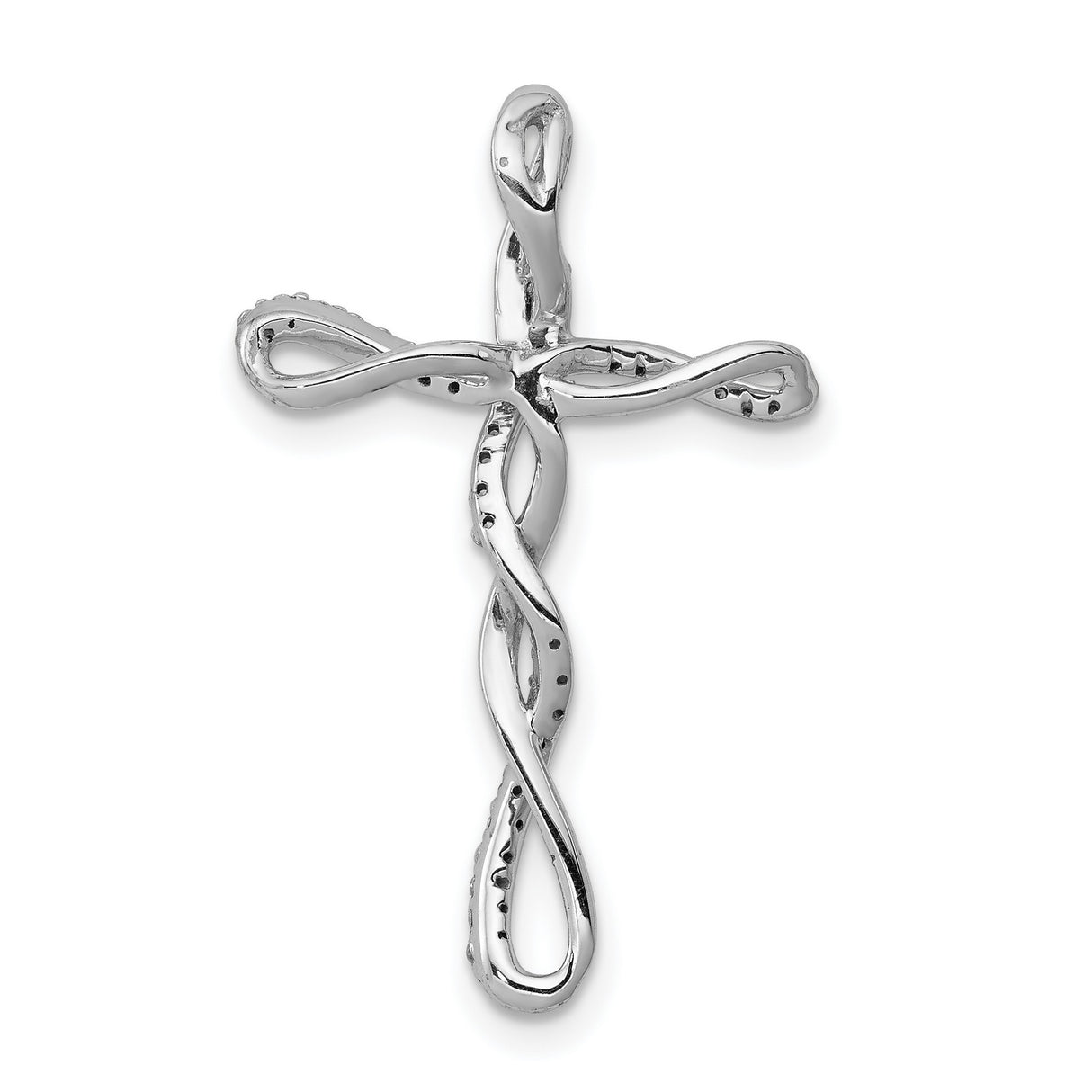 14k White Gold Twisted Cross Pendant with Diamonds, Modern Religious Design