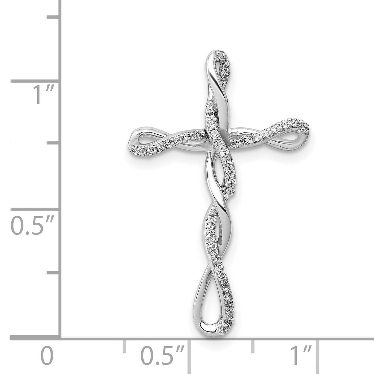 14k White Gold Twisted Cross Pendant with Diamonds, Modern Religious Design