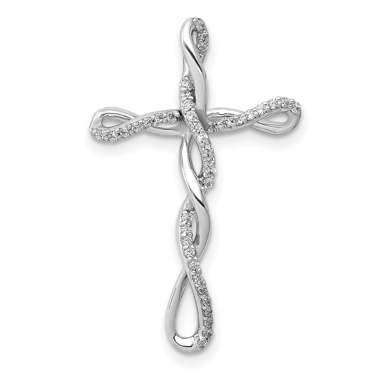 14k White Gold Twisted Cross Pendant with Diamonds, Modern Religious Design