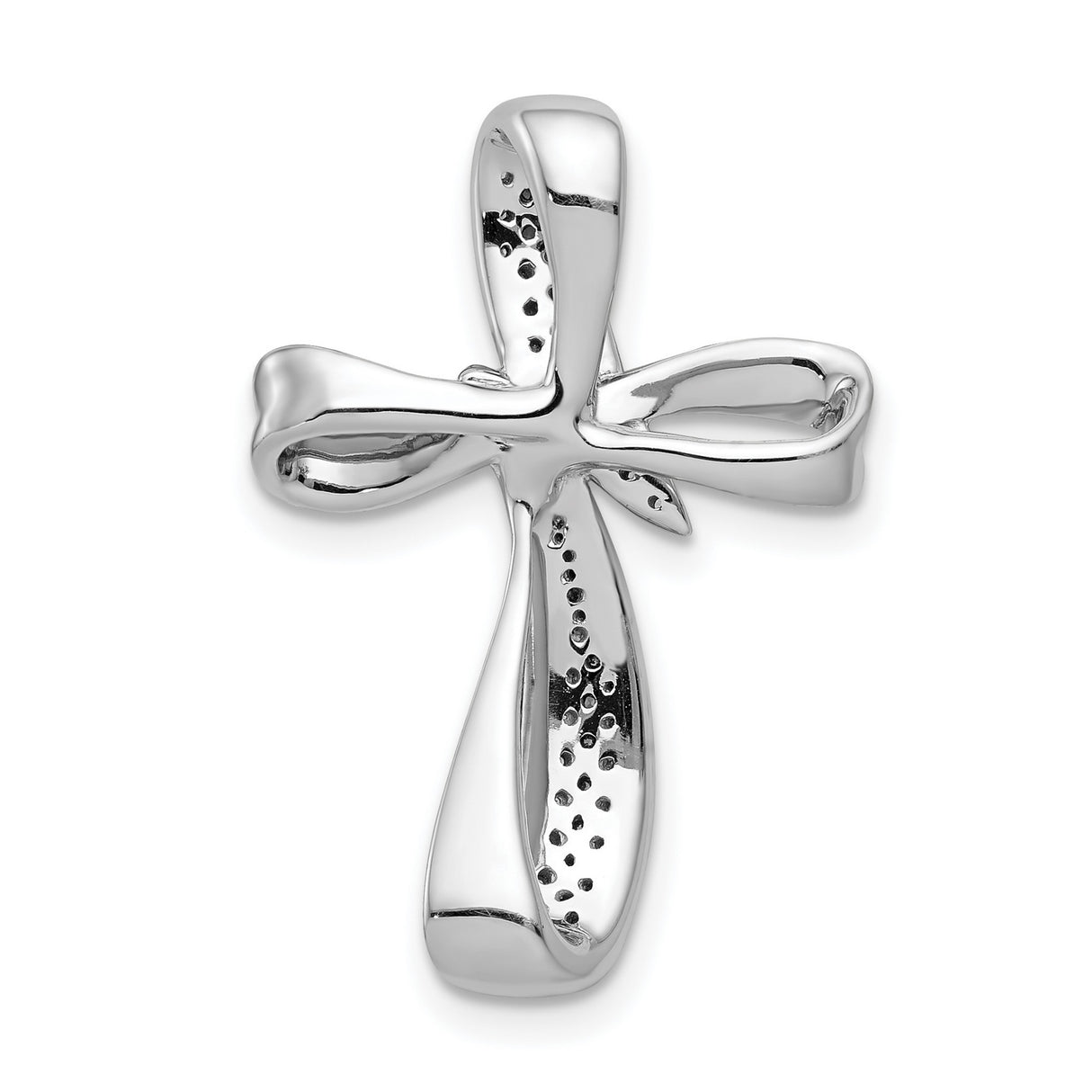 14k White Gold Diamond Cross Pendant with Pave Setting, Polished Finish, Contemporary Style