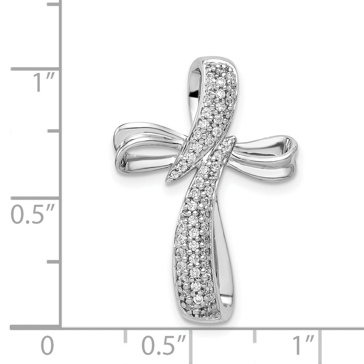 14k White Gold Diamond Cross Pendant with Pave Setting, Polished Finish, Contemporary Style