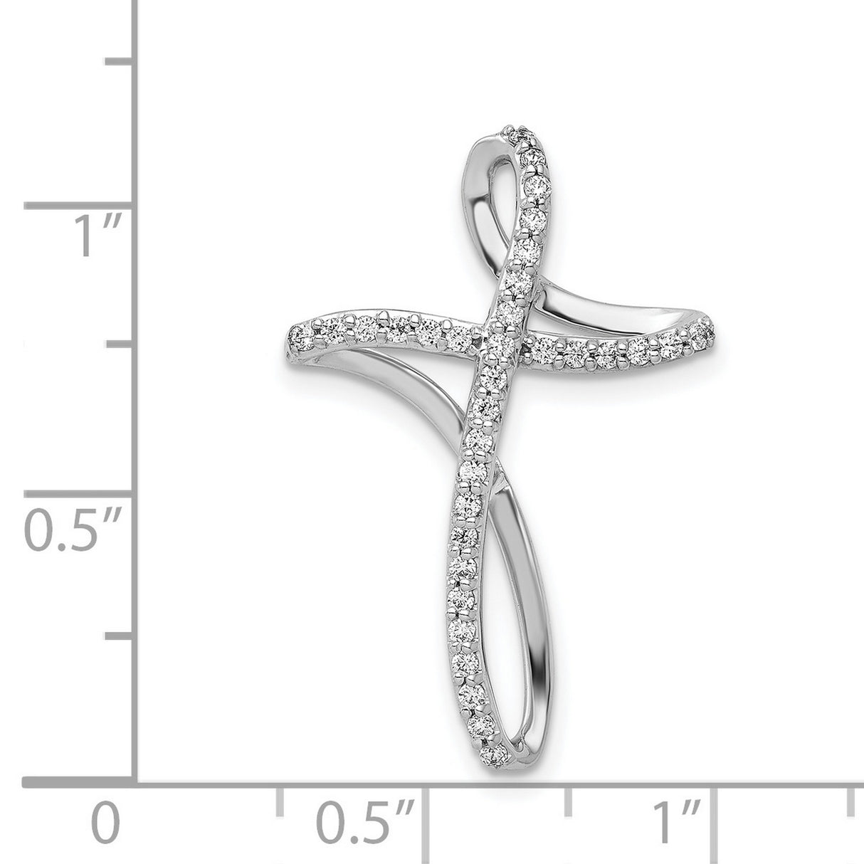14k White Gold Asymmetrical Diamond Cross Pendant with Curved Slide Design