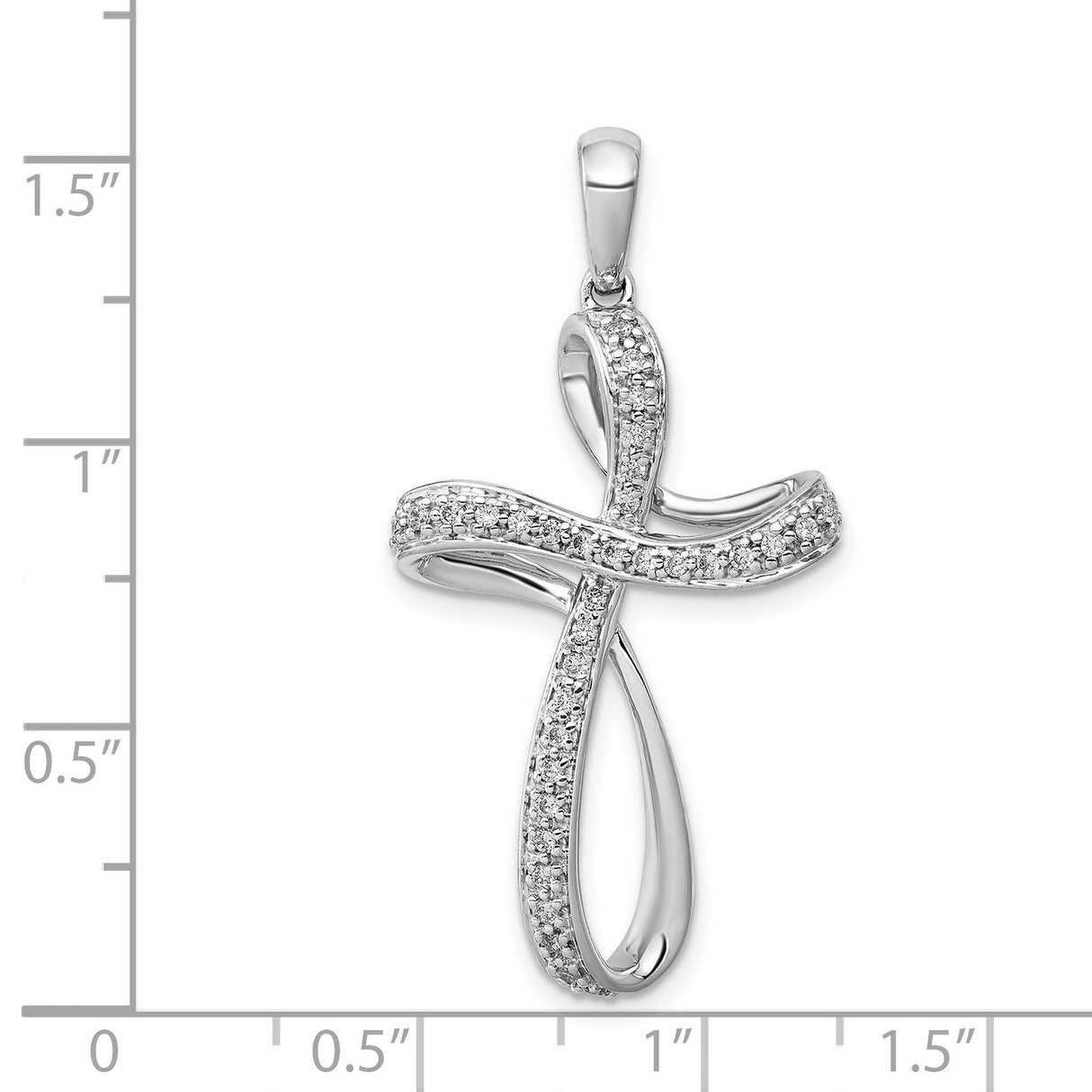 14k White Gold Diamond Cross Pendant with Twisted Design and Polished Finish
