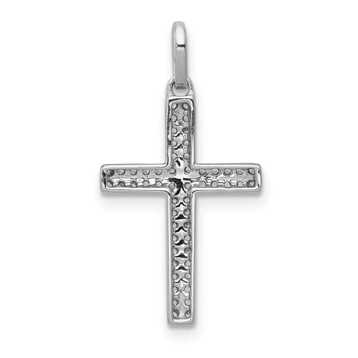 14k White Gold Cross Pendant with Diamond Pavé, Minimalist Religious Style for Men and Women