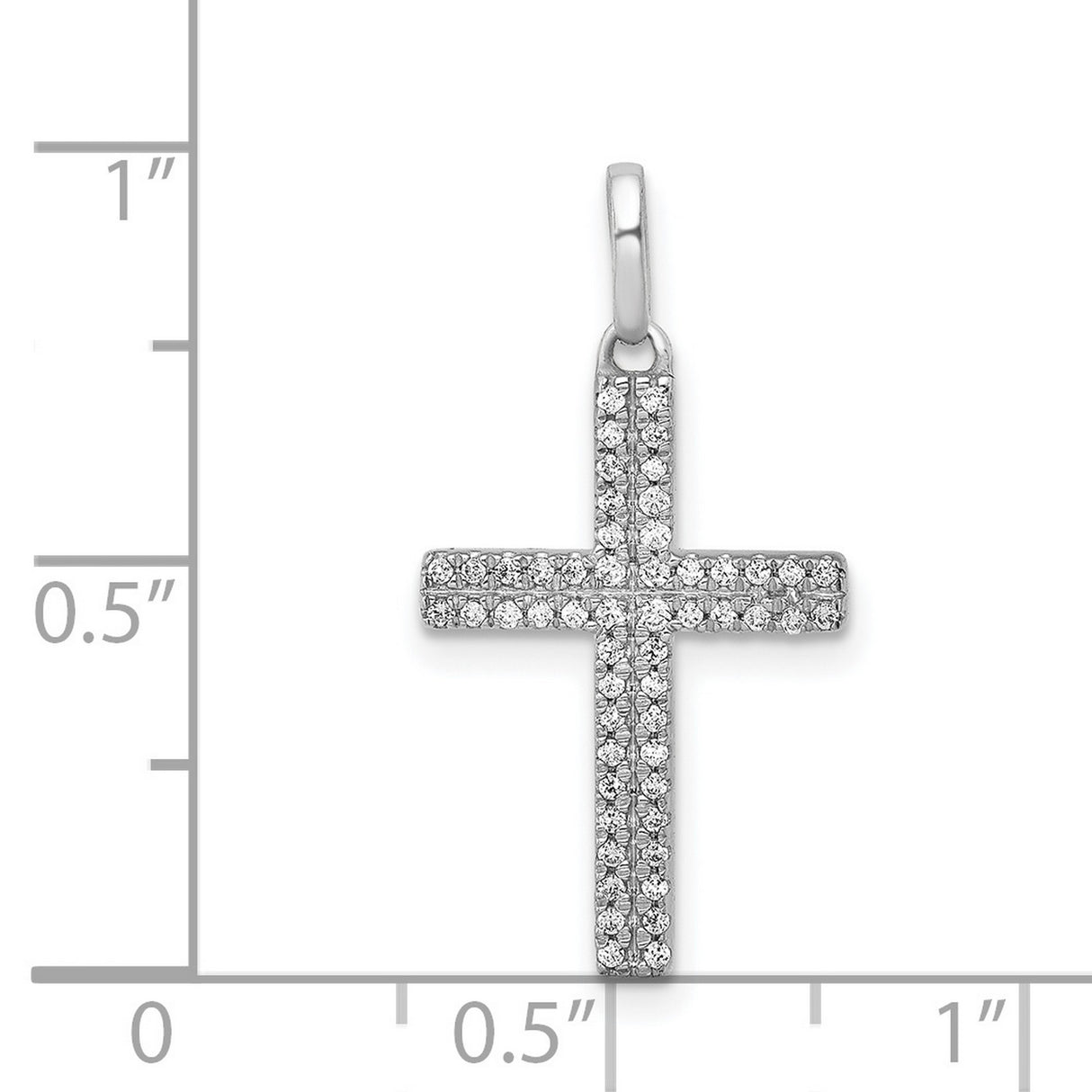 14k White Gold Cross Pendant with Diamond Pavé, Minimalist Religious Style for Men and Women