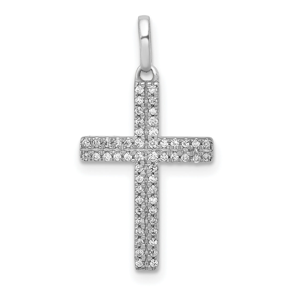 14k White Gold Cross Pendant with Diamond Pavé, Minimalist Religious Style for Men and Women