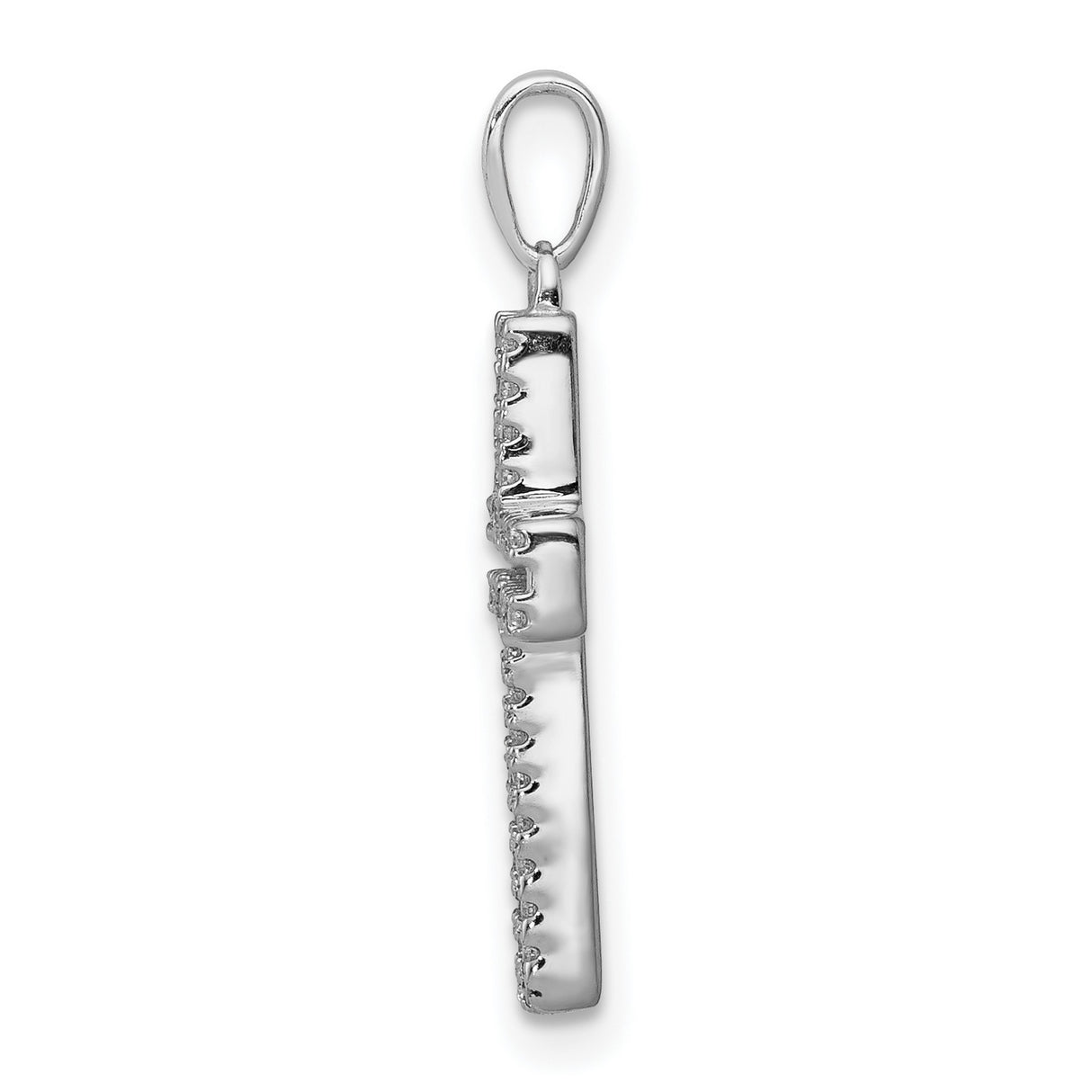 14k White Gold Cross Pendant with Diamond Pavé and Openwork Design for Men and Women