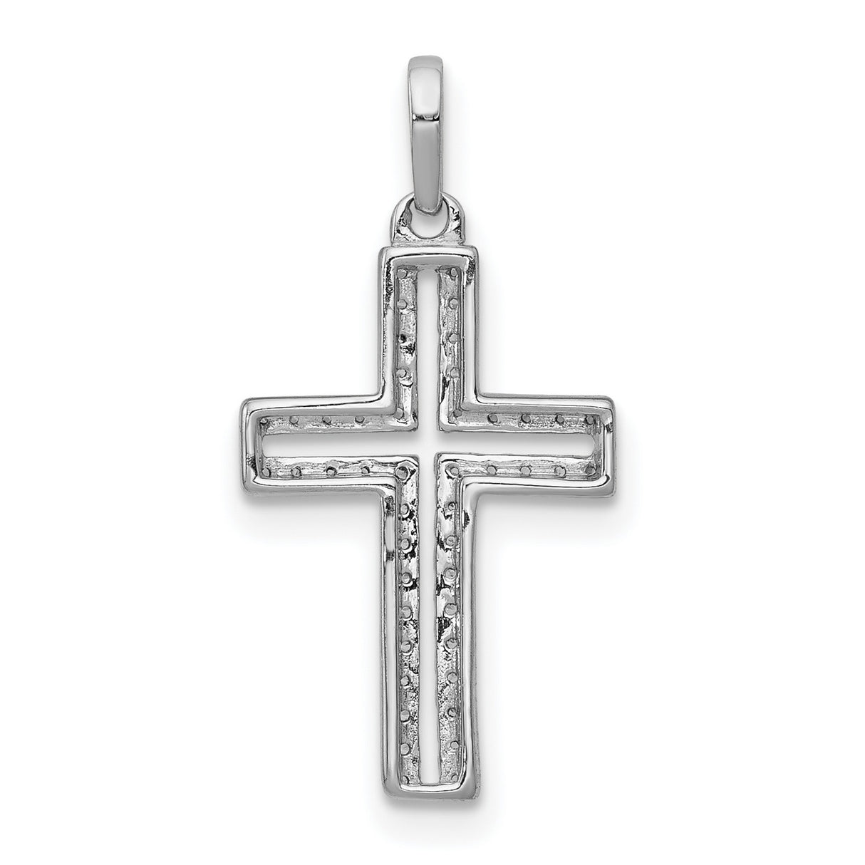 14k White Gold Cross Pendant with Diamond Pavé and Openwork Design for Men and Women