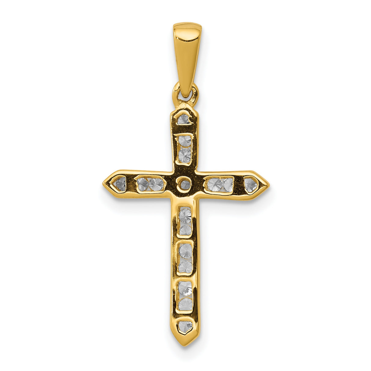 14k Yellow Gold Diamond Cross Pendant with Milgrain Design, Polished Religious Charm