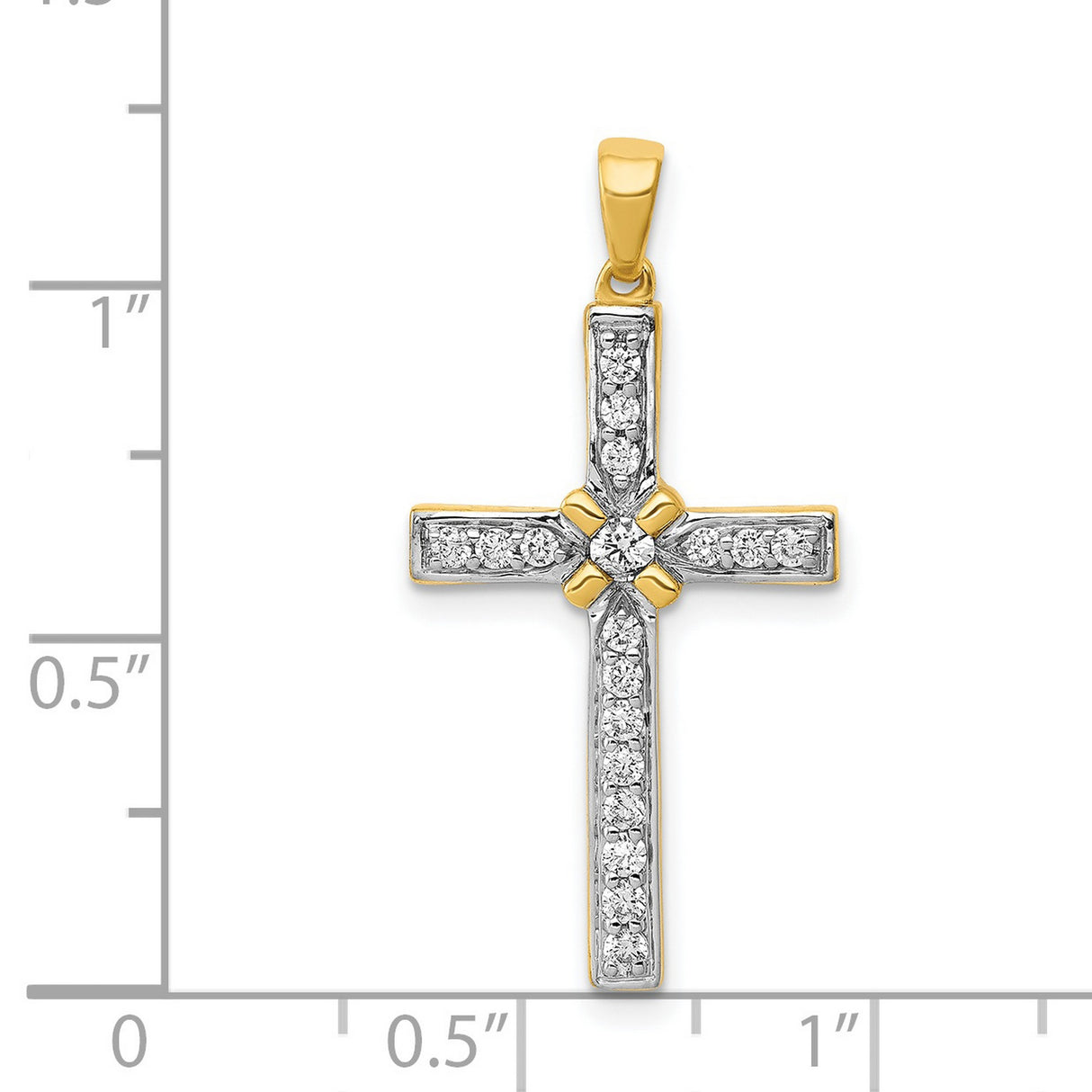 14k Yellow Gold Diamond Cross Pendant, Two Tone Religious Jewelry for Men and Women