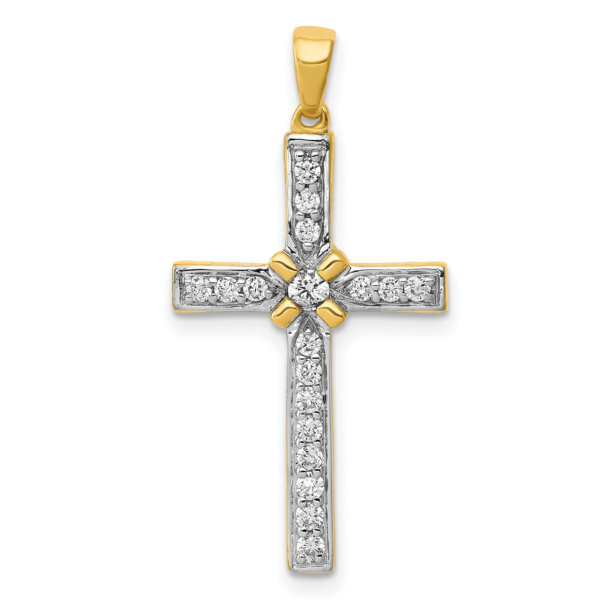 14k Yellow Gold Diamond Cross Pendant, Two Tone Religious Jewelry for Men and Women
