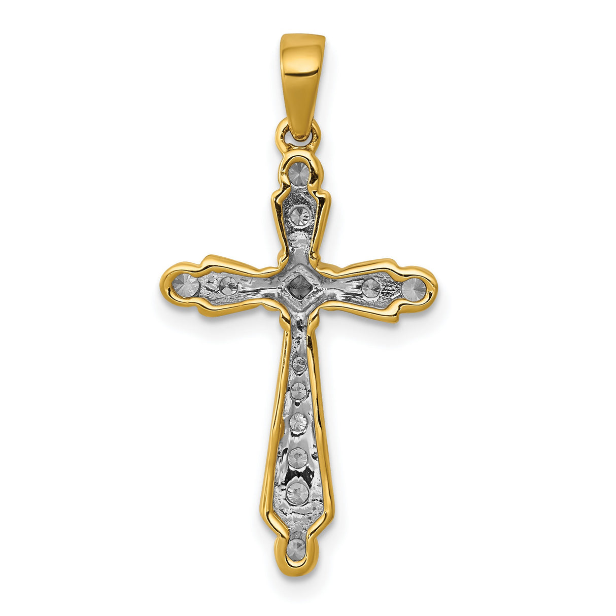 14k Yellow Gold Cross Pendant with Diamond Accent, Filigree Vintage Style Religious Charm