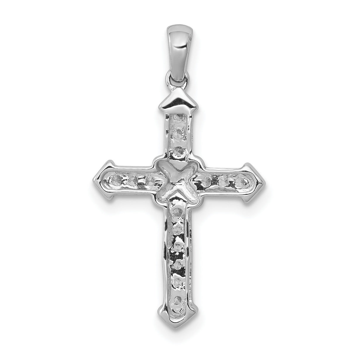 14k White Gold Cross Pendant with Diamond Accents, Sleek Modern Religious Jewelry