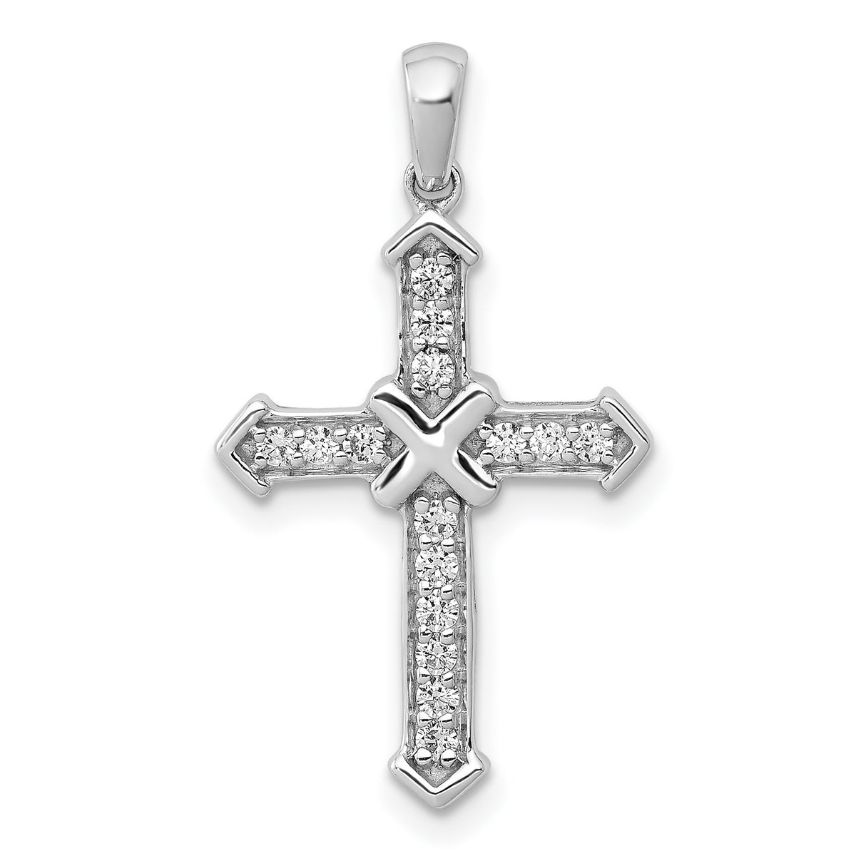 14k White Gold Cross Pendant with Diamond Accents, Sleek Modern Religious Jewelry
