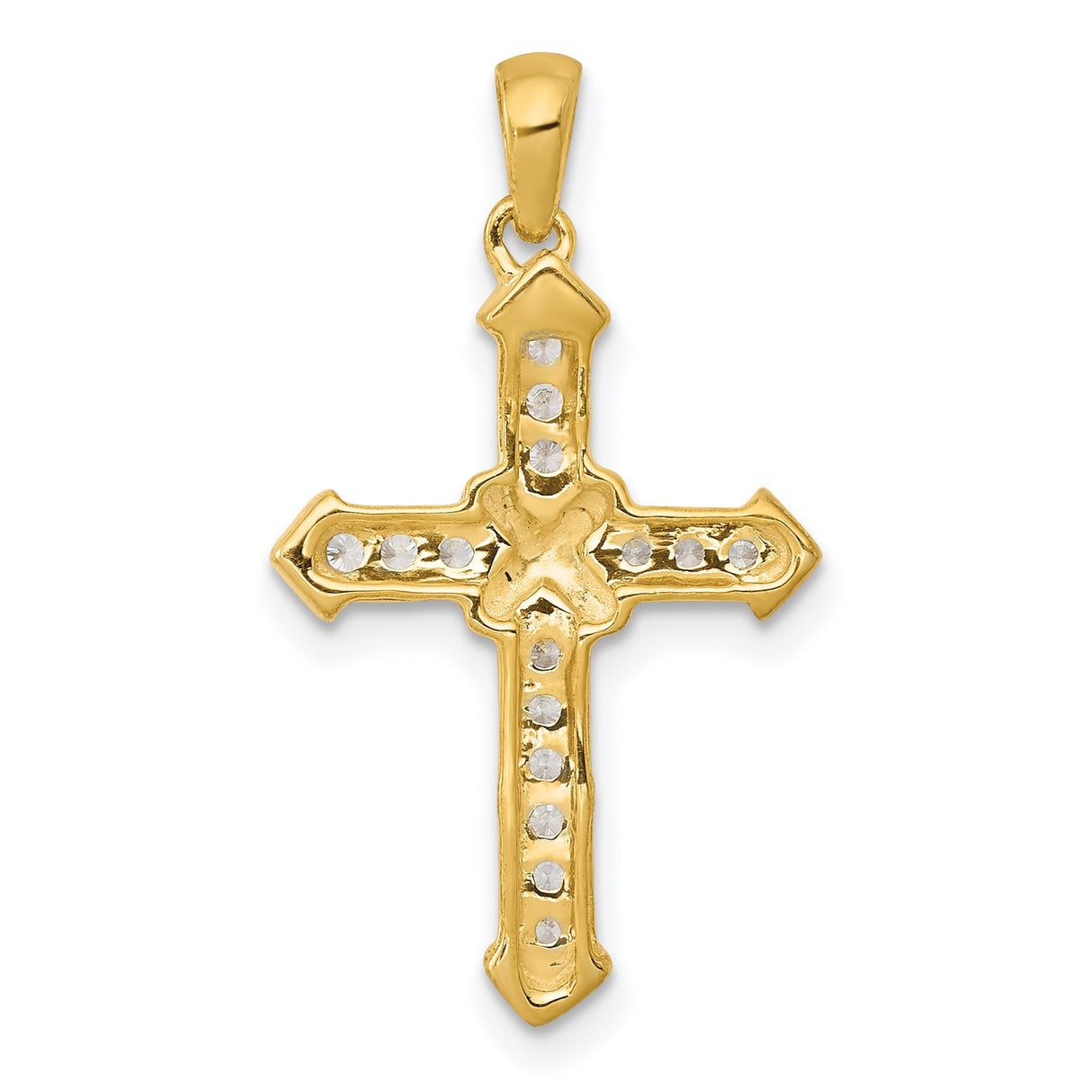 14k Yellow Gold Cross Pendant with Diamond Accents, Polished Contemporary Unisex Christian Jewelry