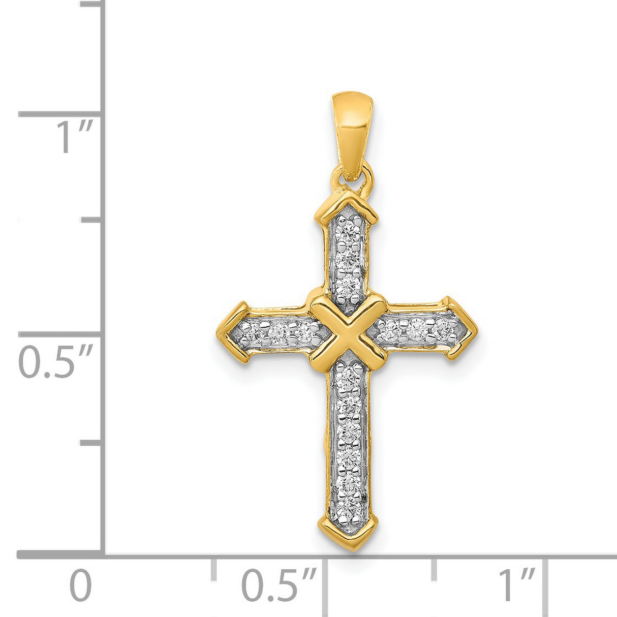 14k Yellow Gold Cross Pendant with Diamond Accents, Polished Contemporary Unisex Christian Jewelry