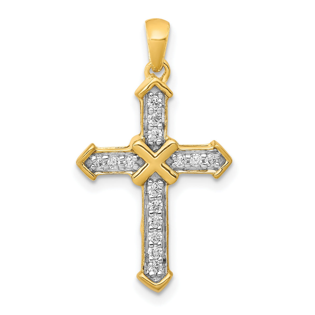 14k Yellow Gold Cross Pendant with Diamond Accents, Polished Contemporary Unisex Christian Jewelry