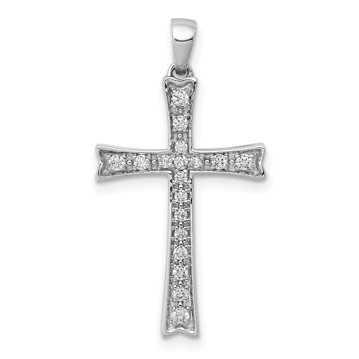 10k White Gold Diamond Cross Pendant, Polished Faith-Inspired Design for Men and Women