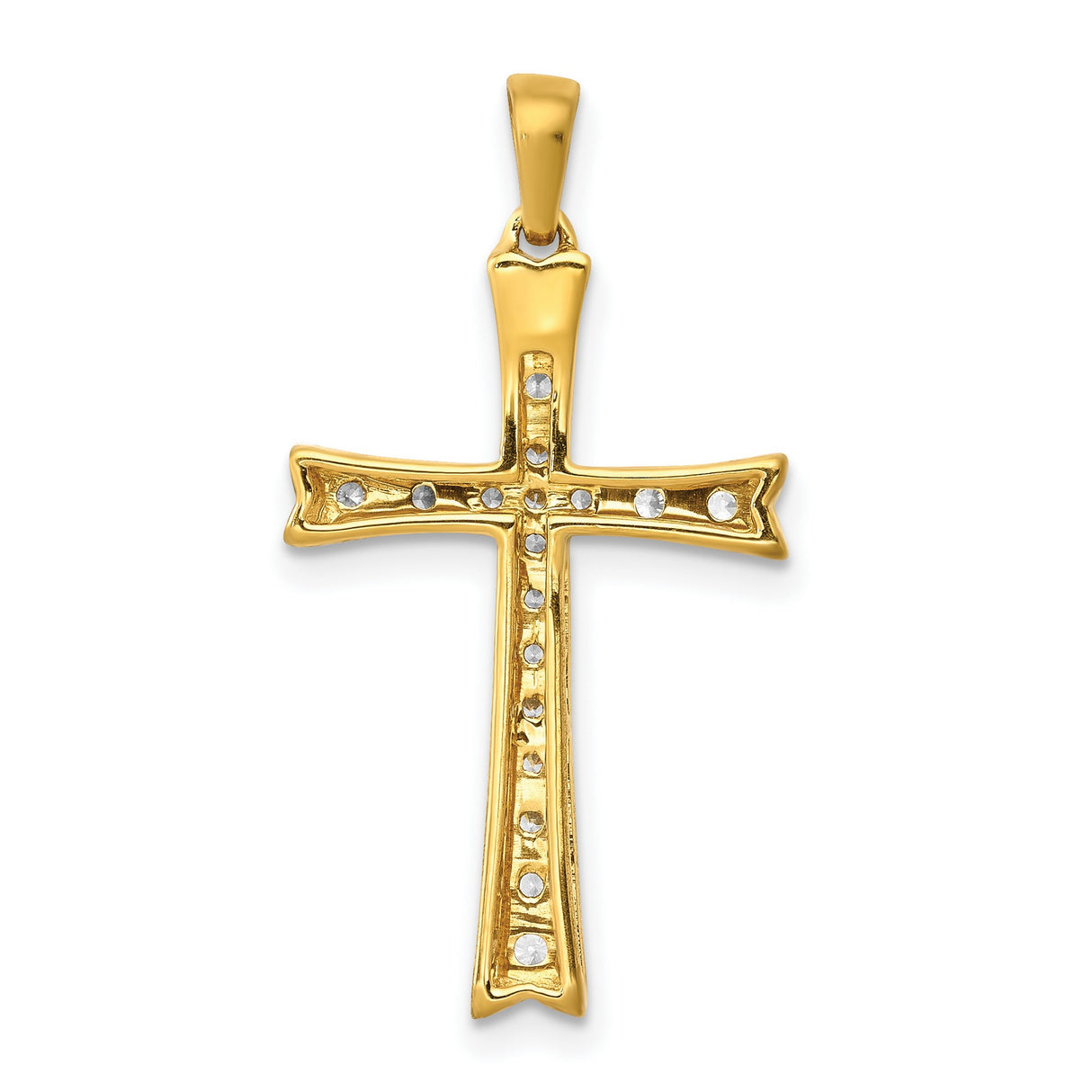 10k Yellow Gold Cross Pendant with Diamond Accents and Flared Edge Design