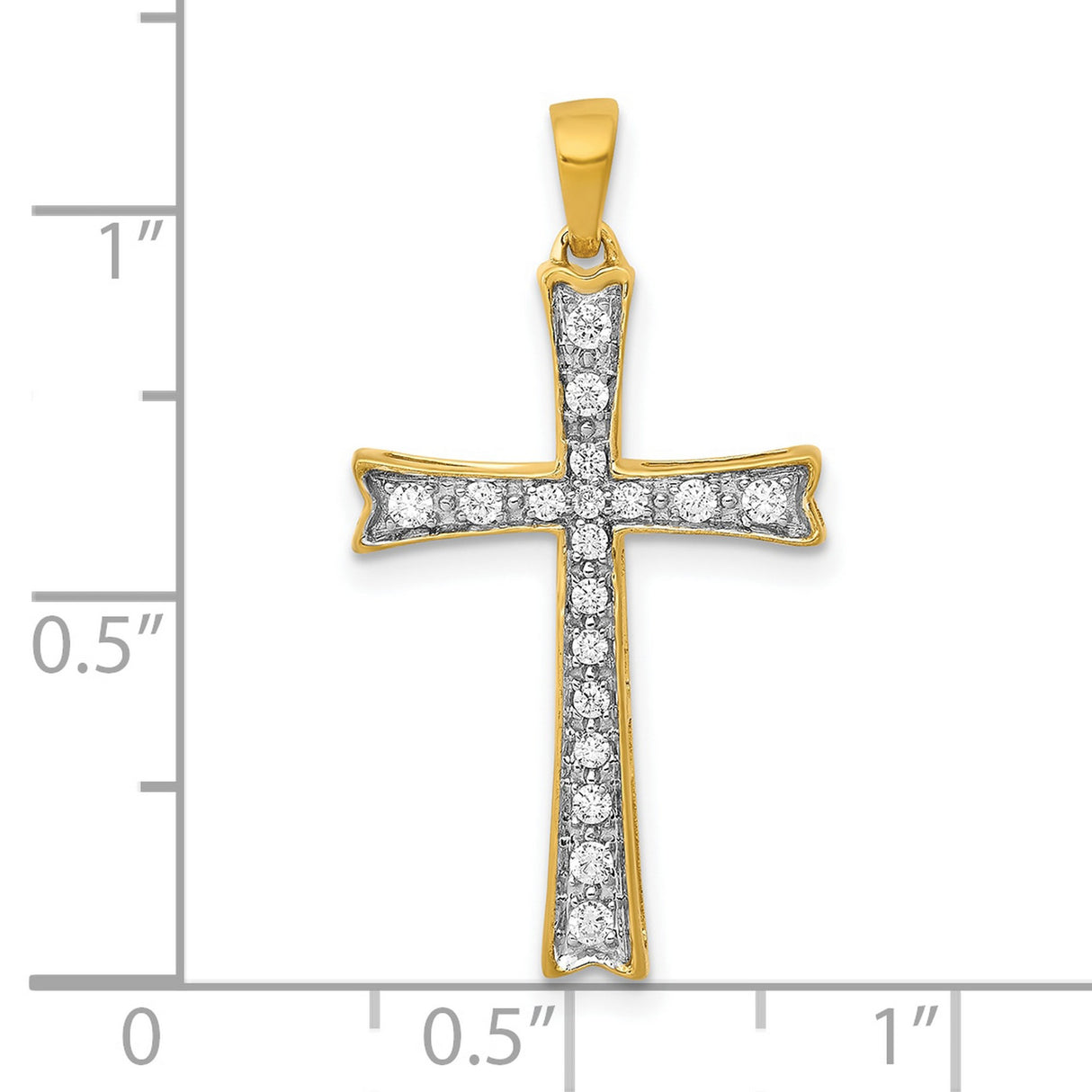 10k Yellow Gold Cross Pendant with Diamond Accents and Flared Edge Design