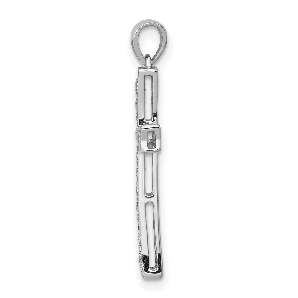 14k White Gold Cross Pendant with Channel-Set Diamonds, Mirror Finish, Minimalist Faith Style