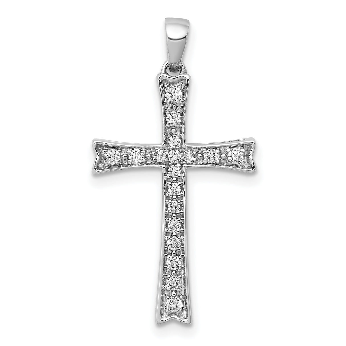 14k White Gold Cross Pendant with Channel-Set Diamonds, Mirror Finish, Minimalist Faith Style
