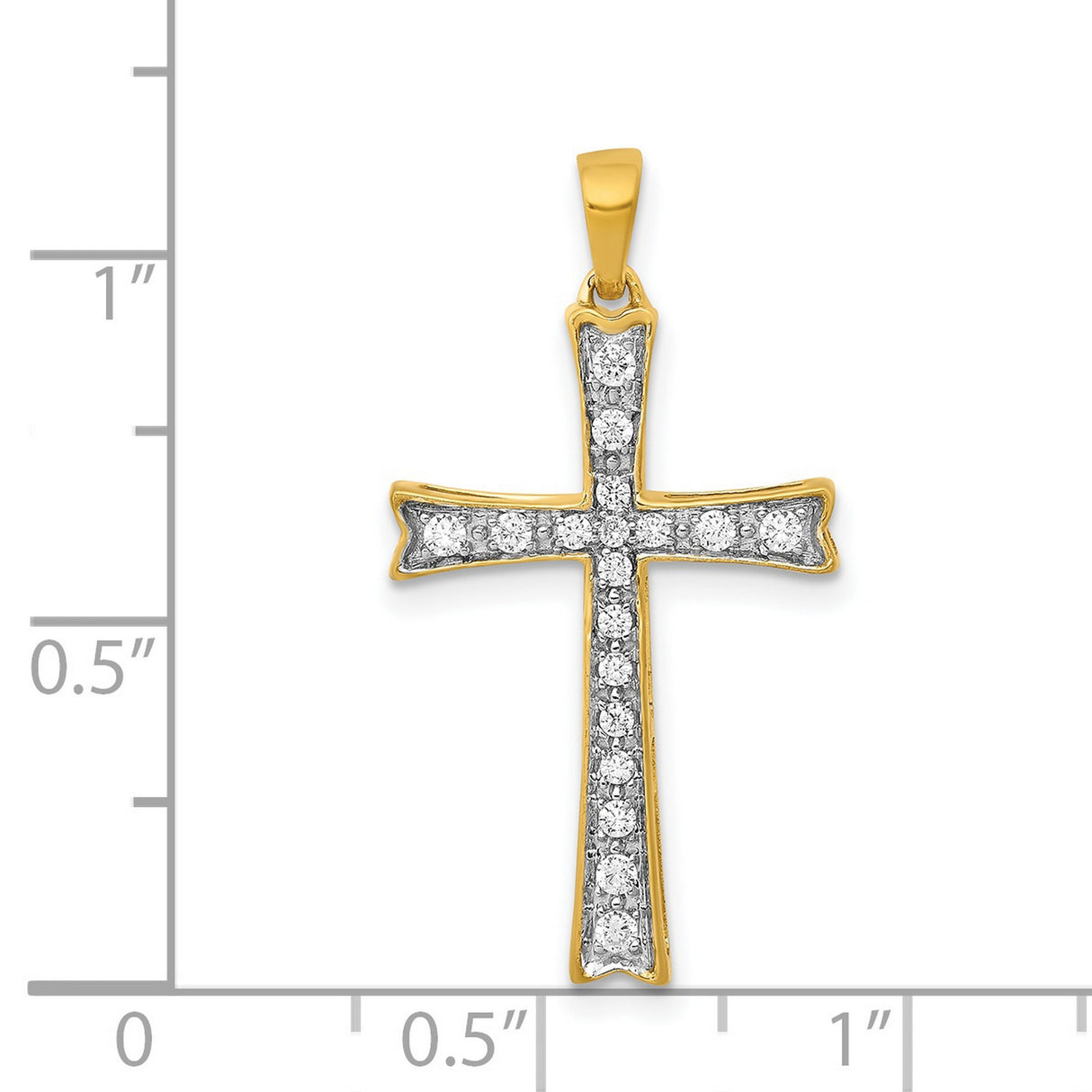 14k Yellow Gold Cross Pendant with Round Cut Diamonds in Channel Setting, Polished Finish