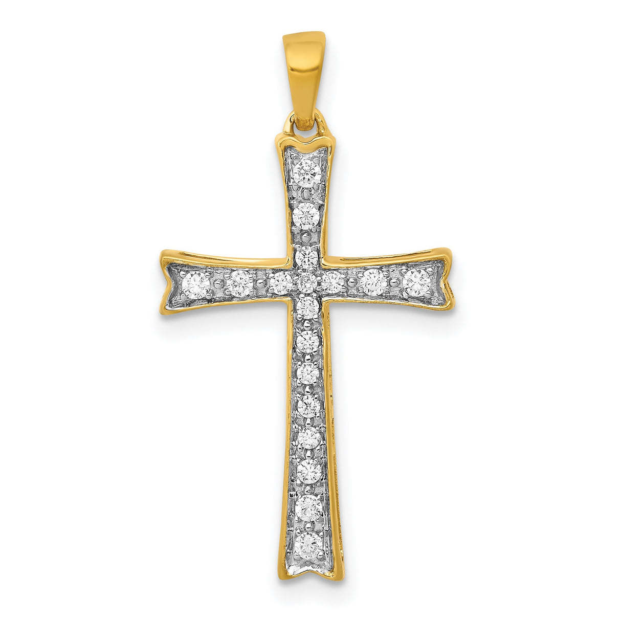 14k Yellow Gold Cross Pendant with Round Cut Diamonds in Channel Setting, Polished Finish