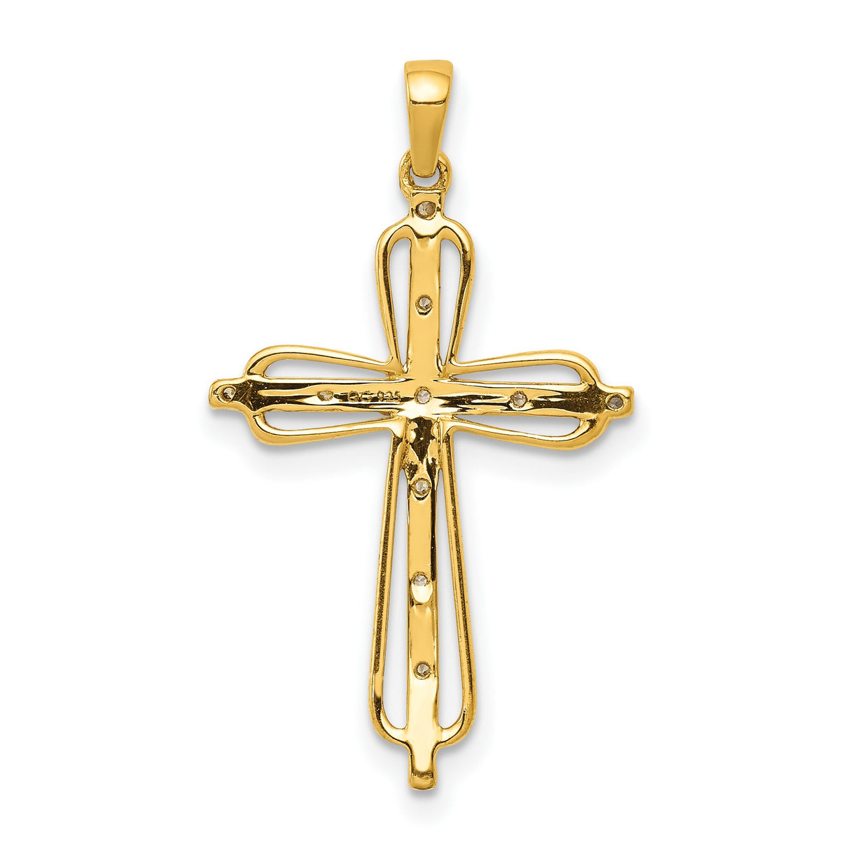 10k Multi-Tone Gold Diamond Cross Pendant with Polished Finish Curved Silhouette