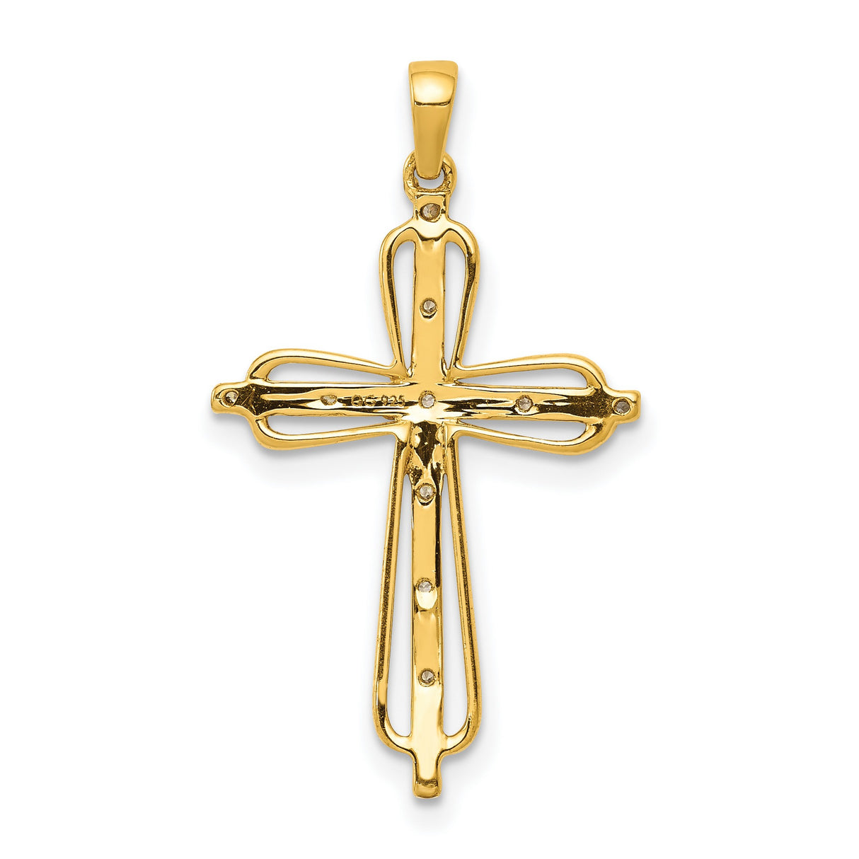 14k Two-Tone Gold Cross Pendant with Diamond Accent, Open Design Religious Charm