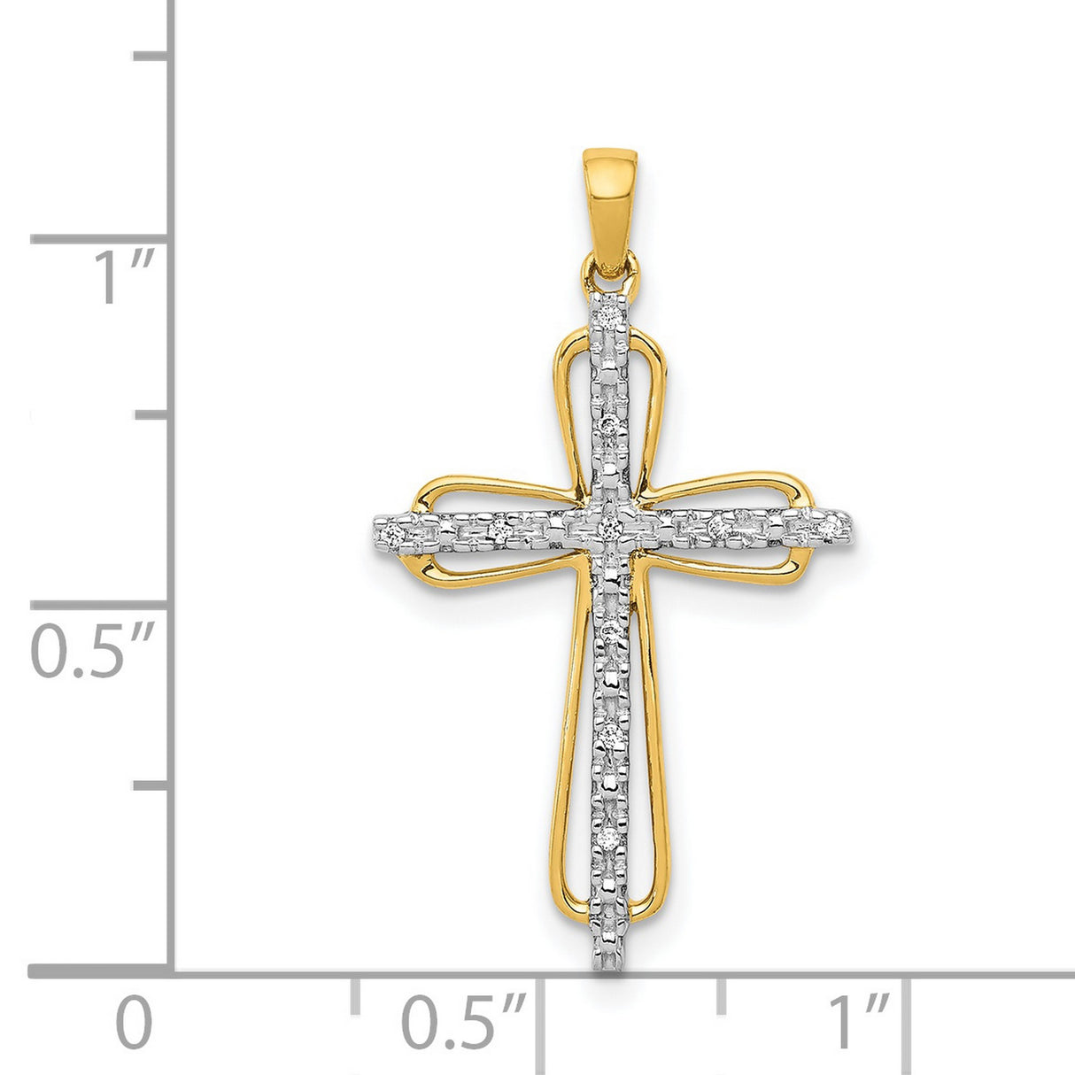 14k Two-Tone Gold Cross Pendant with Diamond Accent, Open Design Religious Charm