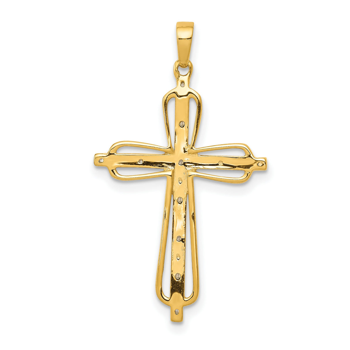 10k Multi-Tone Gold Diamond Cross Pendant with Openwork Detail, Religious Jewelry for Men and Women