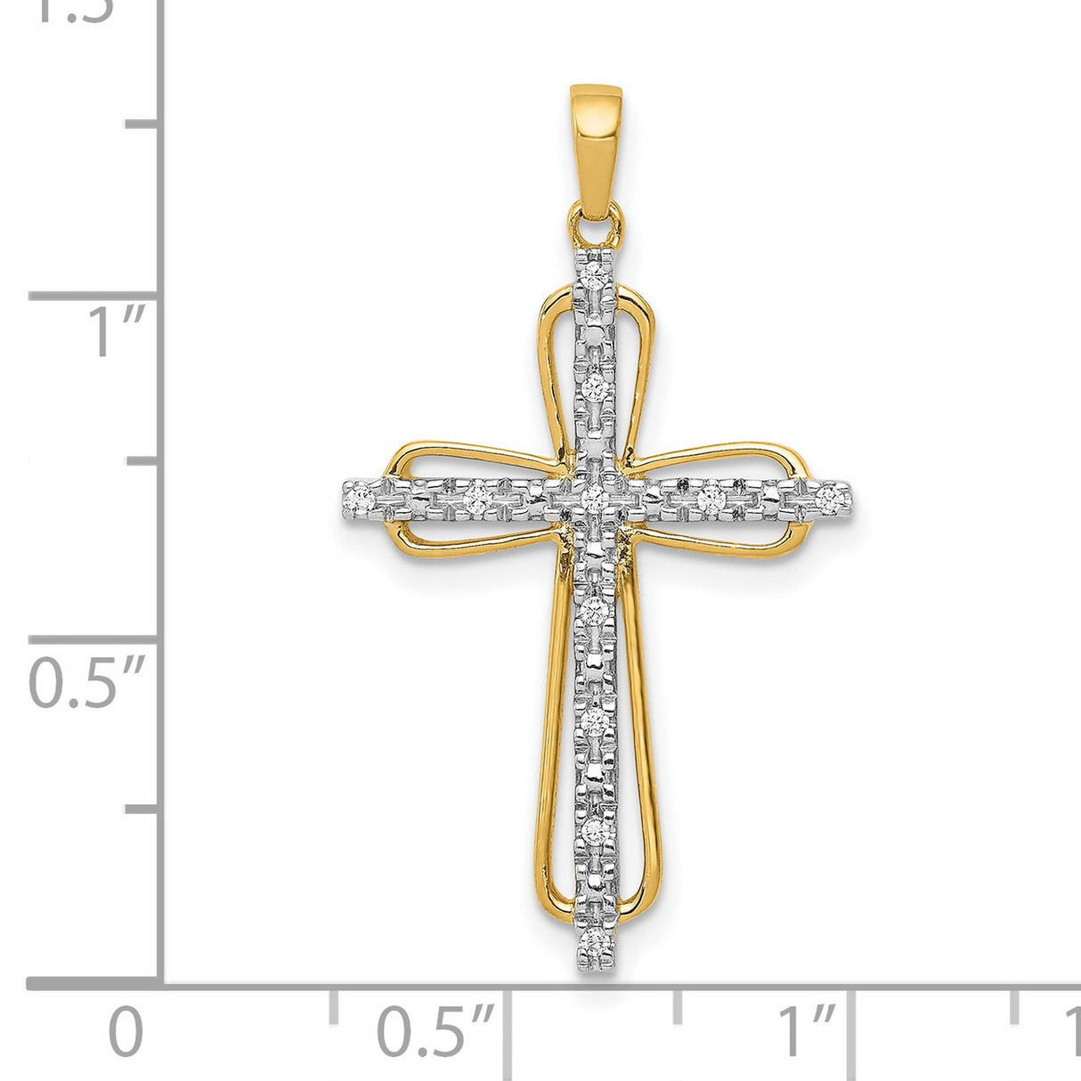 10k Multi-Tone Gold Diamond Cross Pendant with Openwork Detail, Religious Jewelry for Men and Women