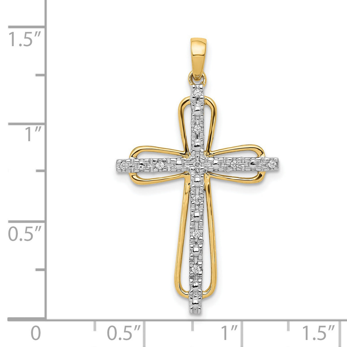 14k Two-Tone Gold Cross Pendant with Diamond Accent and Openwork Design