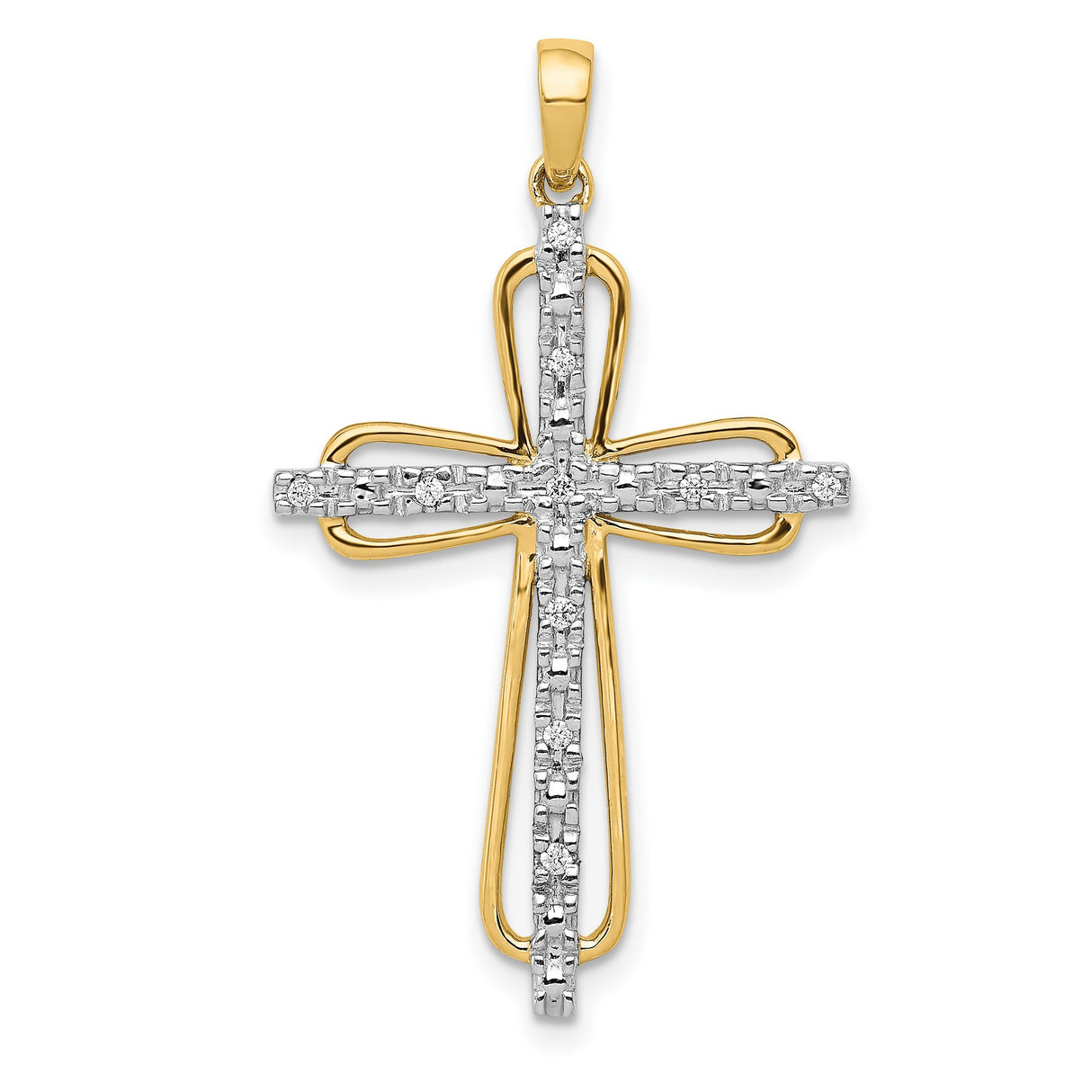 14k Two-Tone Gold Cross Pendant with Diamond Accent and Openwork Design
