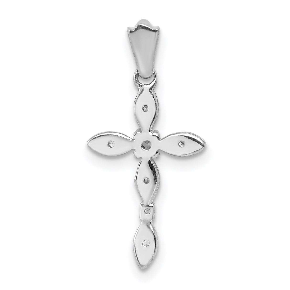 14k White Gold Diamond Cross Pendant with Marquise Charm and Milgrain Detail
