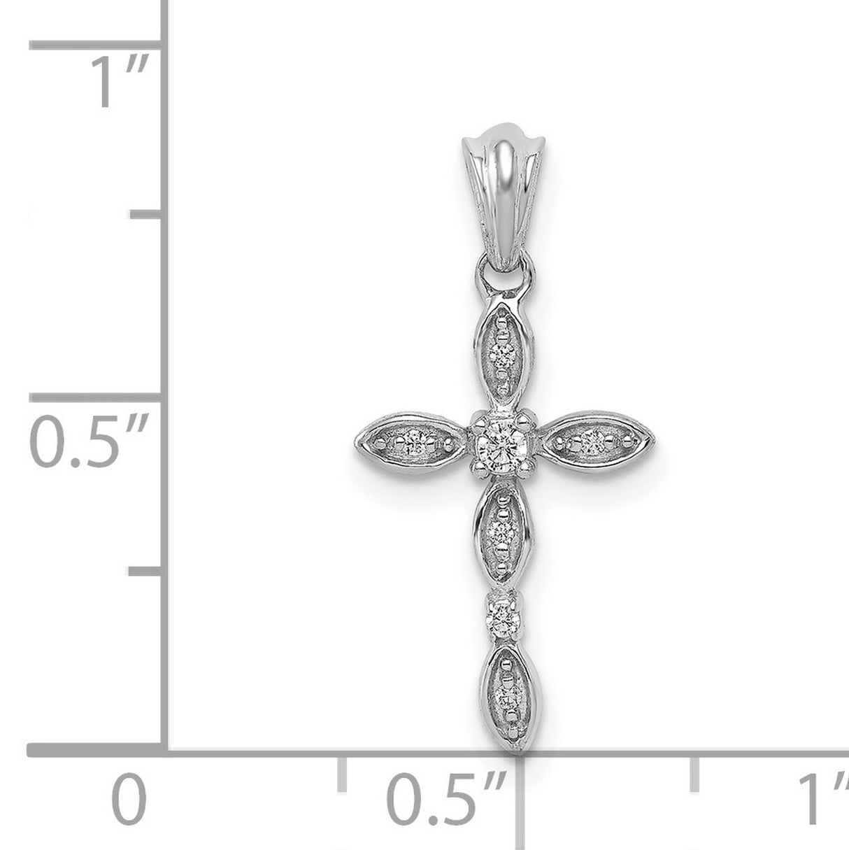 14k White Gold Diamond Cross Pendant with Marquise Charm and Milgrain Detail