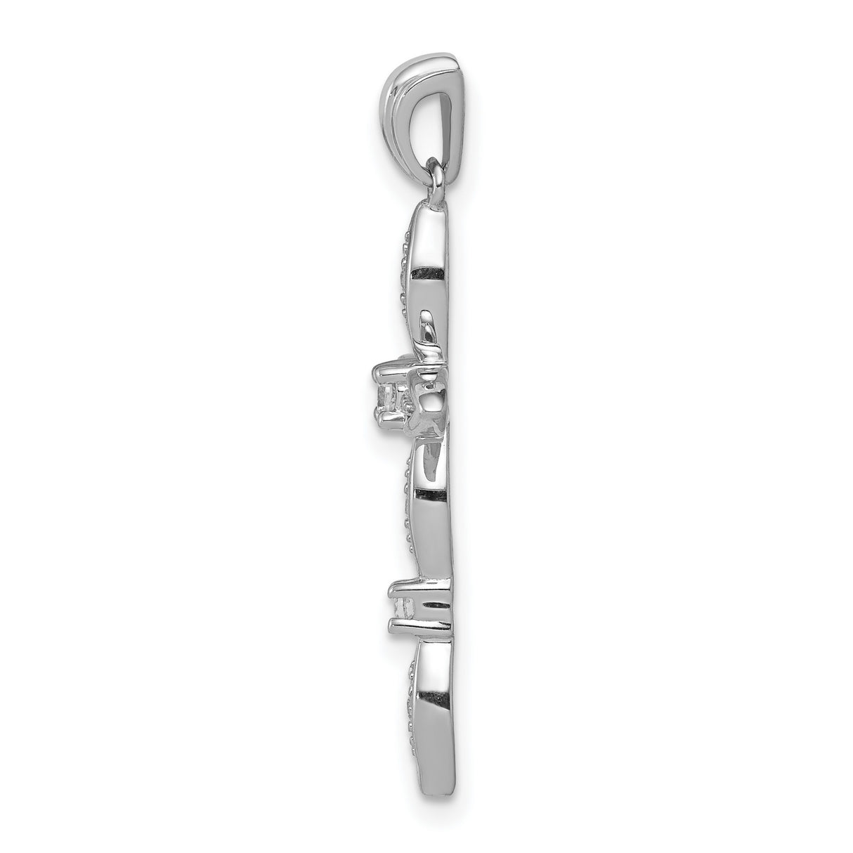14k White Gold Diamond Cross Pendant, Polished Modern Faith Jewelry for Men and Women